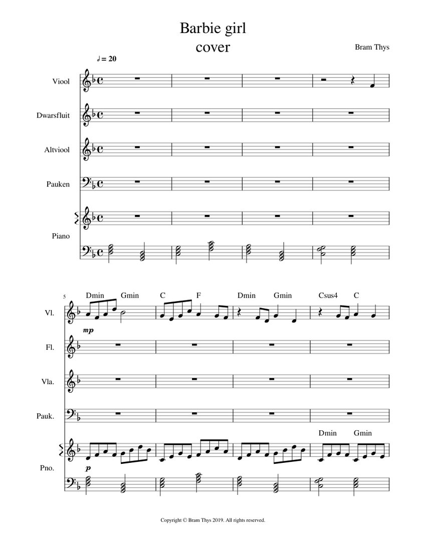 Barbie girl cover Sheet music for Piano, Violin, Flute, Viola & more  instruments (Mixed Quintet) | Musescore.com