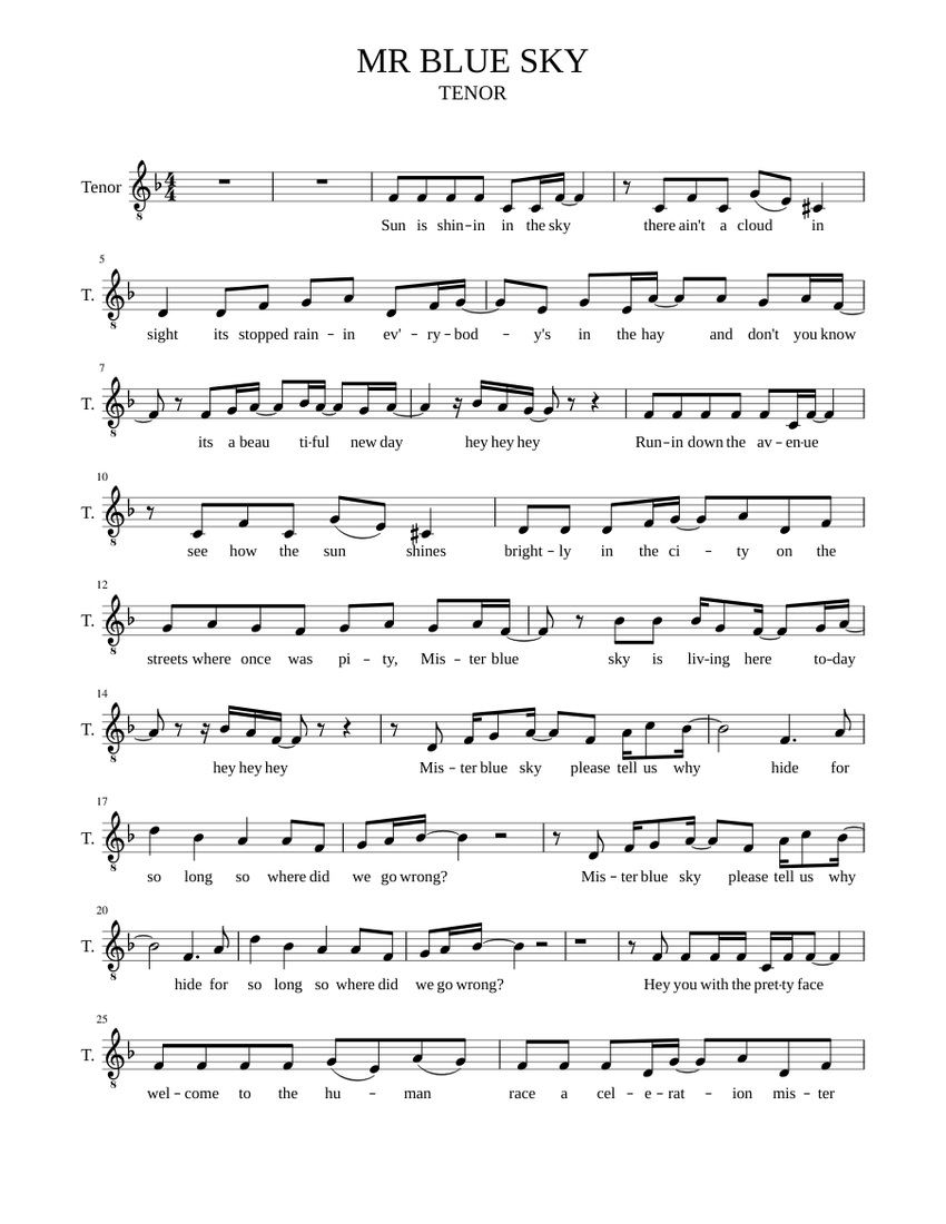 MR BLUE SKY T Sheet Music Musescore Mr blue sky t sheet music musescore