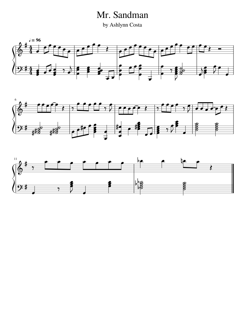 Mr. Sandman sheet music for Piano download free in PDF or MIDI