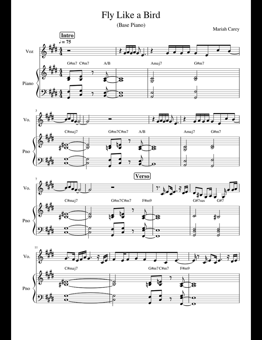 Fly like a bird (Mariah) sheet music for Piano, Synthesizer download ...