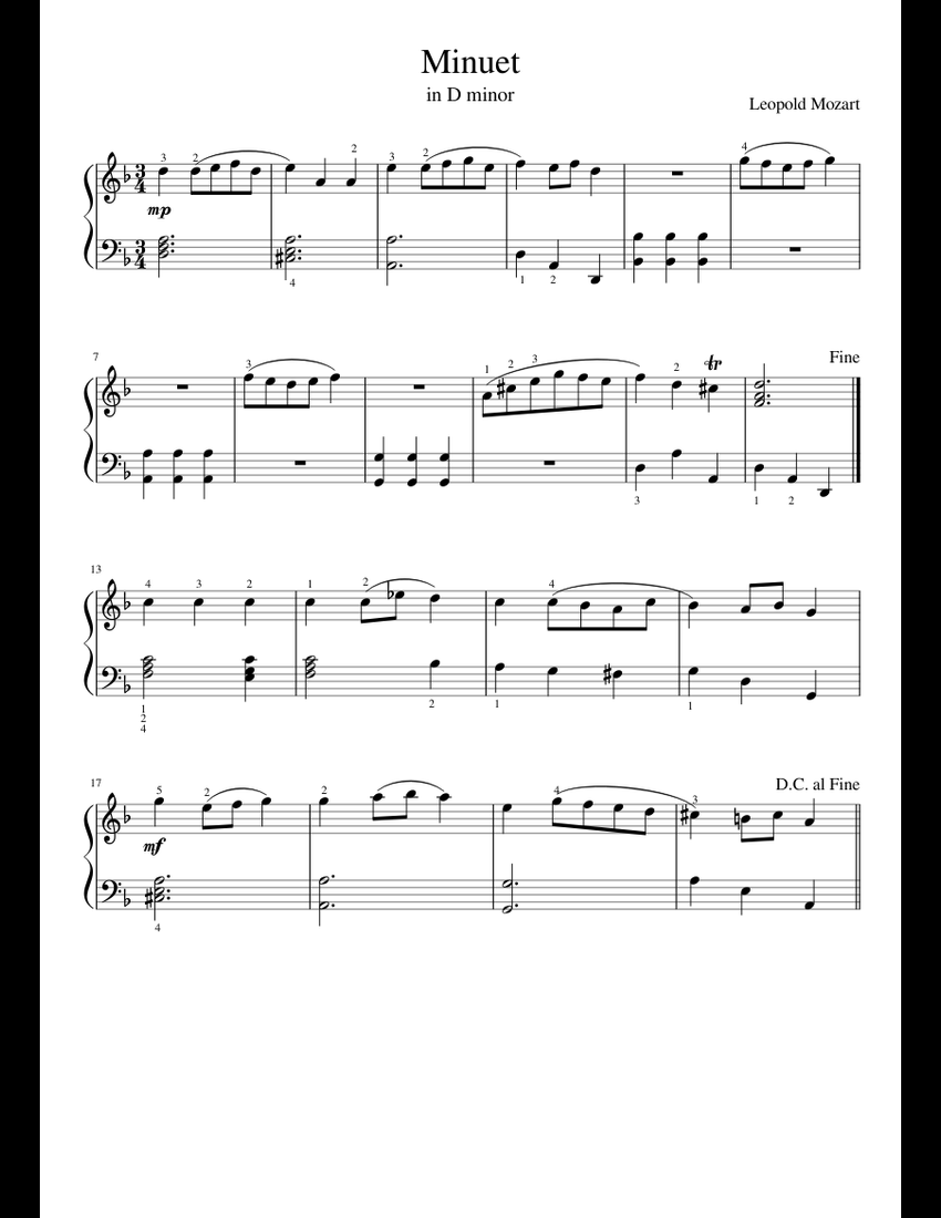 Minuet sheet music for Piano download free in PDF or MIDI