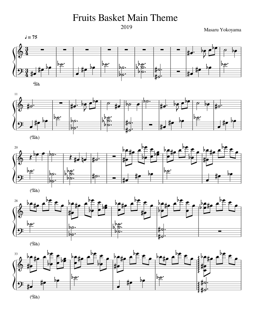 Fruits Basket Main Theme (2019) Sheet music for Piano (Solo