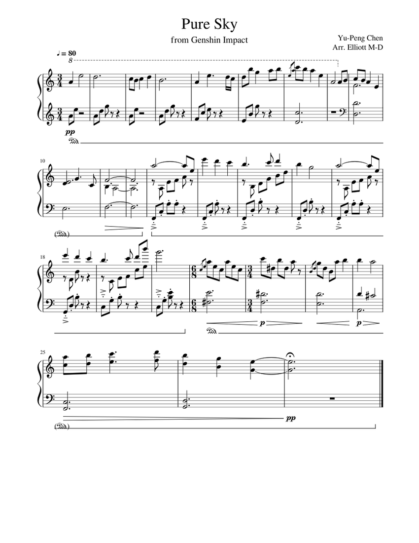 Pure Sky - Genshin Impact Sheet music for Piano (Solo) | Musescore.com