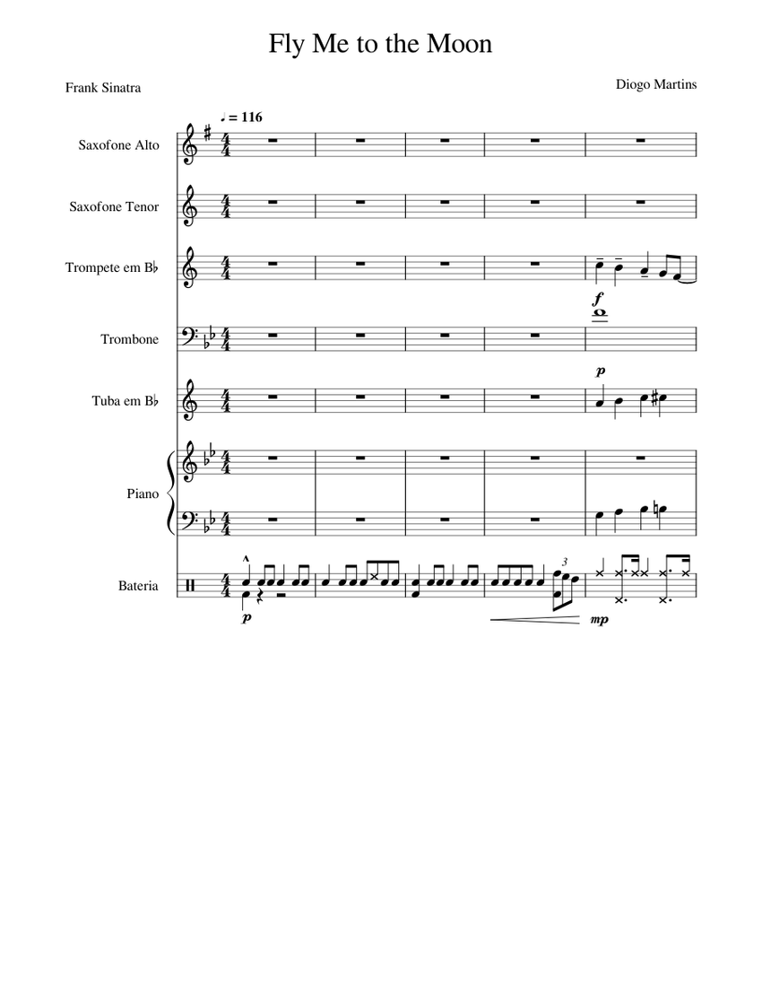 Fly Me to the Moon Sheet music for Piano, Trumpet (In B Flat), Trombone, Drum Group & more ...