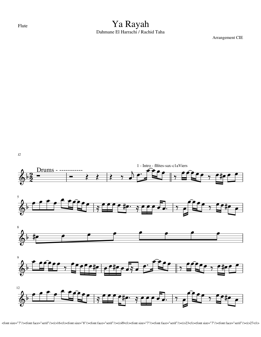 Allah Rakhi Partition Ya rayah- Rachid Taha Sheet music for Voice | Download free in PDF or ...