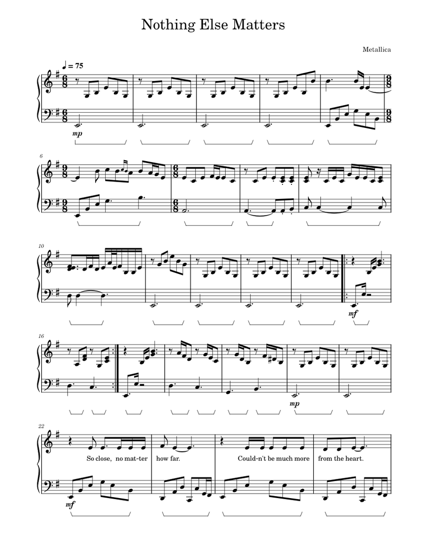 Nothing Else Matters - Metallica - Piano Sheet music for Piano (Solo