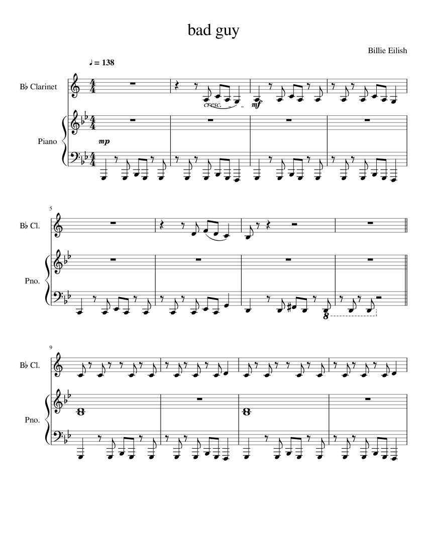 Bad guy Sheet music for Piano, (In B Flat) (Solo