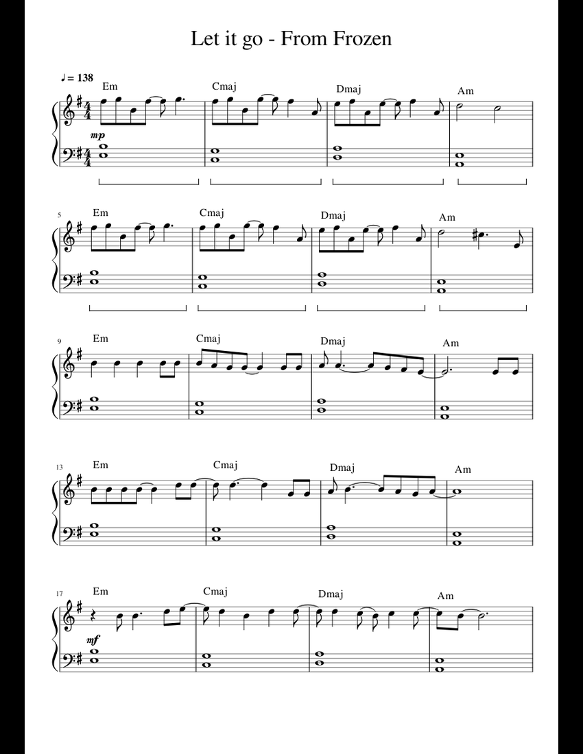 Let it go sheet music for Piano download free in PDF or MIDI