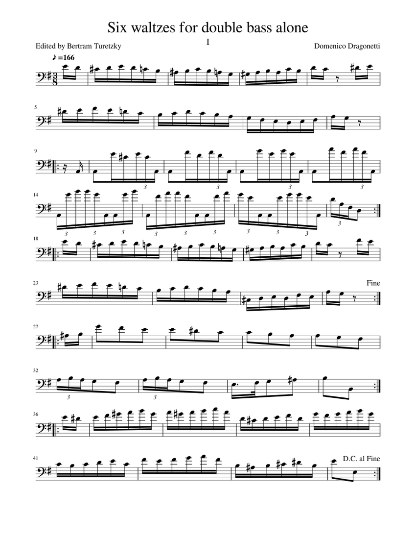Six waltzes for double bass alone I Sheet music for Piano Download