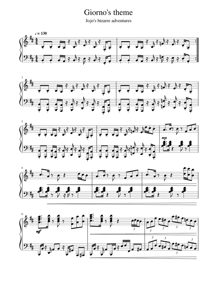 Giorno's theme Sheet music for Piano (Solo) | Musescore.com