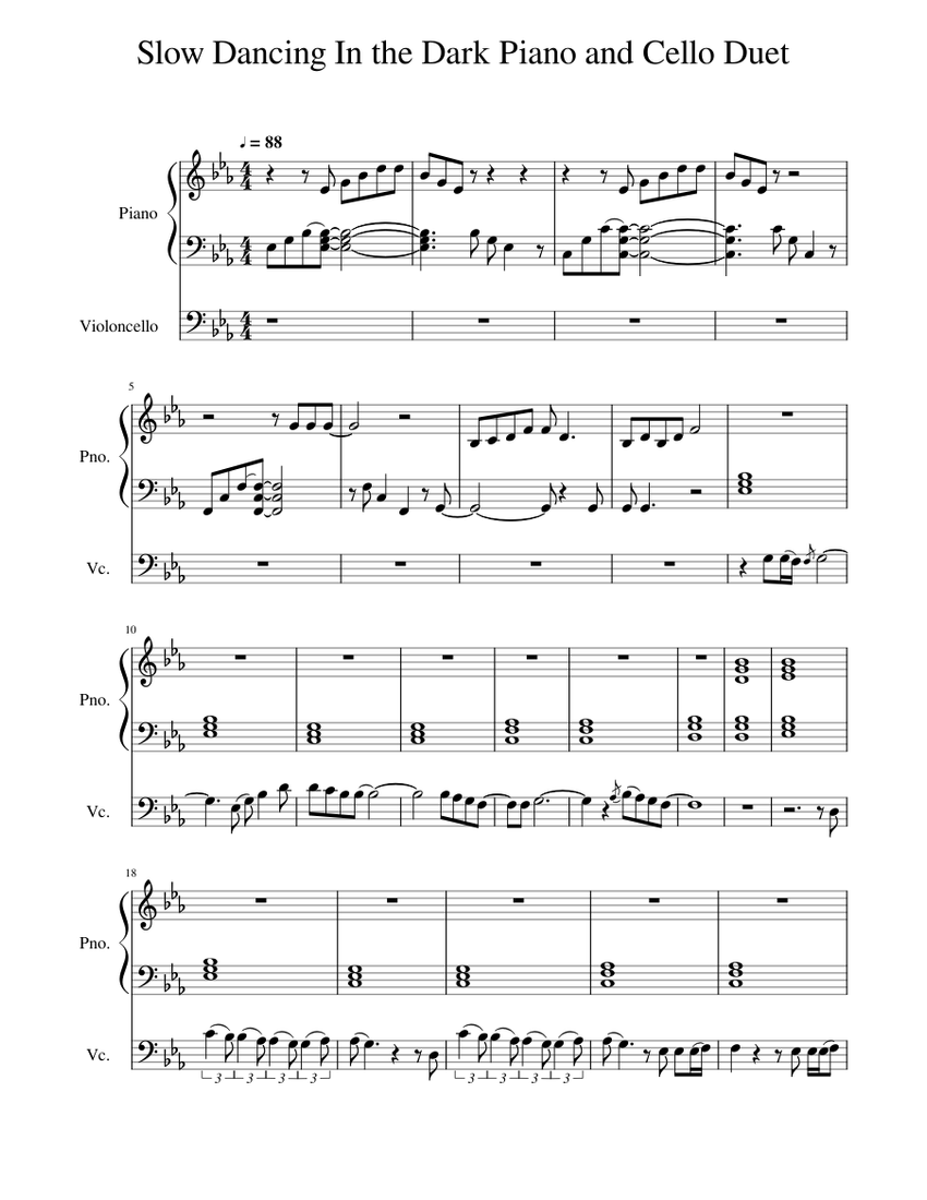 Slow Dancing In the Dark Piano Duet Sheet music for Piano, Cello (Mixed