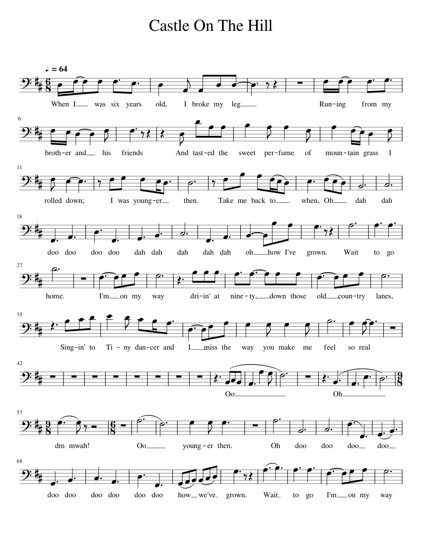 Castle Rising Song Notes Castle_On_The_Hill Sheet music for Voice | Download free in PDF or MIDI ...