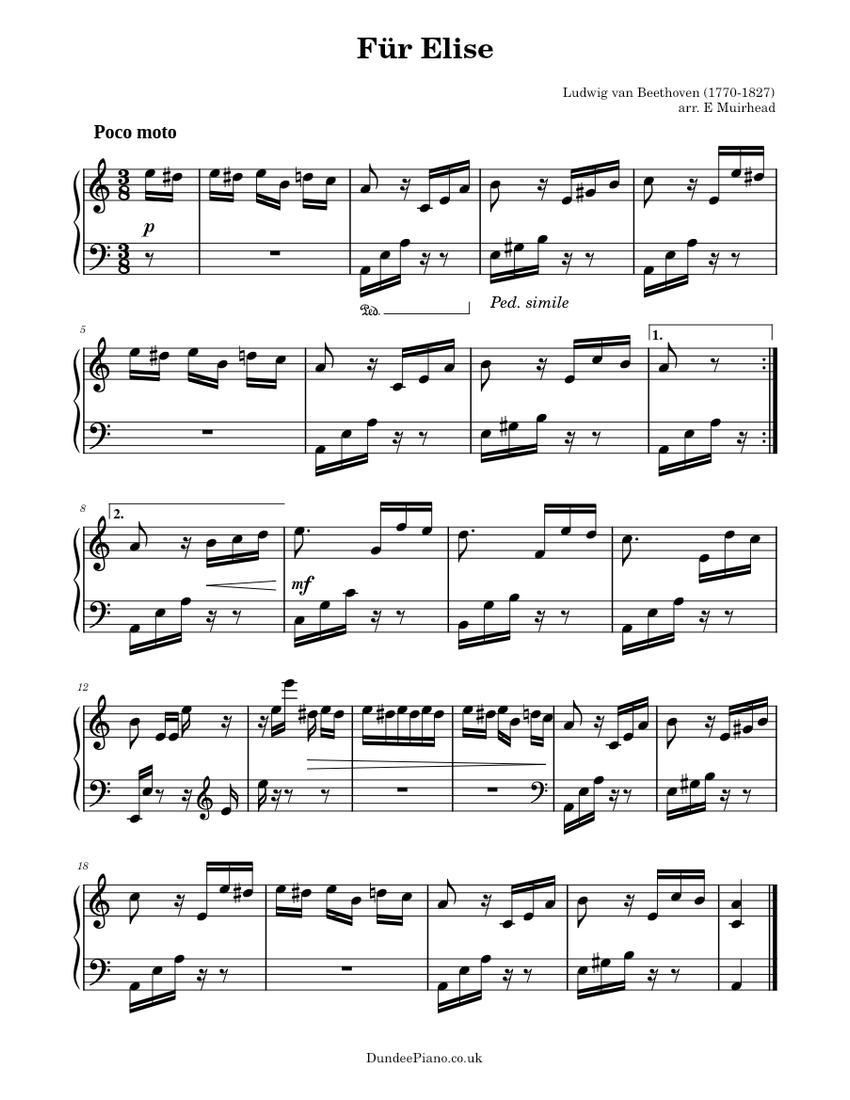 Für Elise - beginner piano Sheet music for Piano | Download free in PDF
