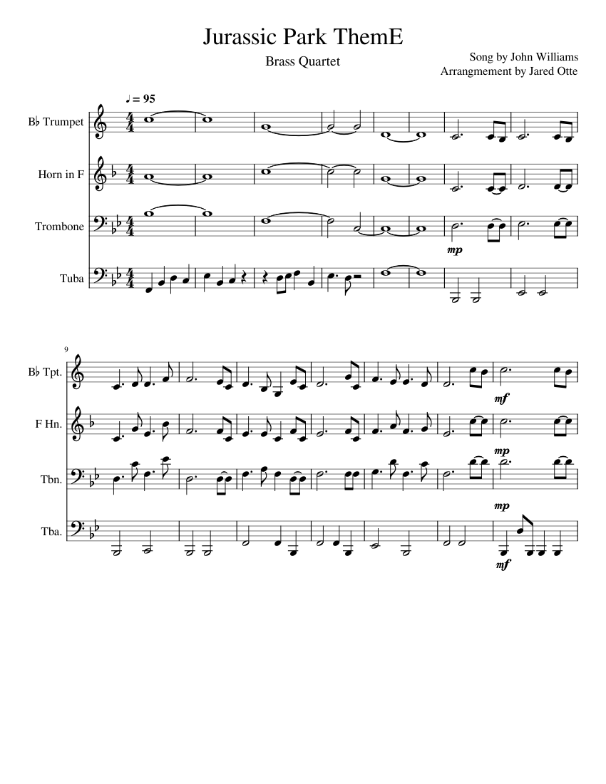 Jurassic Park Them Sheet music for Trumpet (In B Flat), Trombone, French Horn, Tuba (Brass