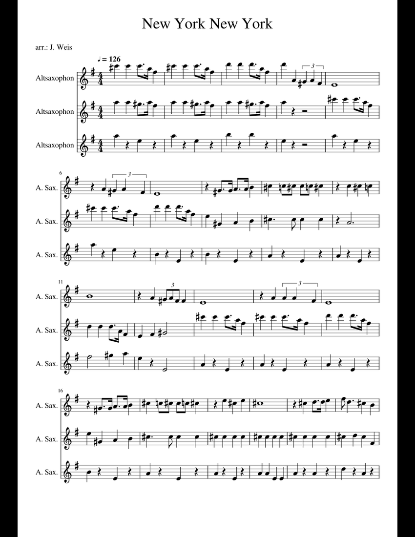 new york new york sheet music for alto saxophone download