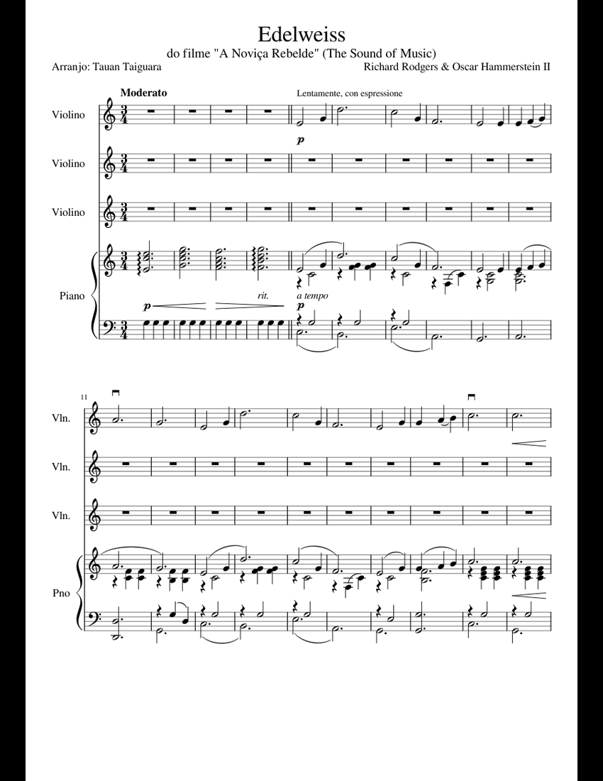 Edelweiss sheet music for Violin, Piano download free in PDF or MIDI