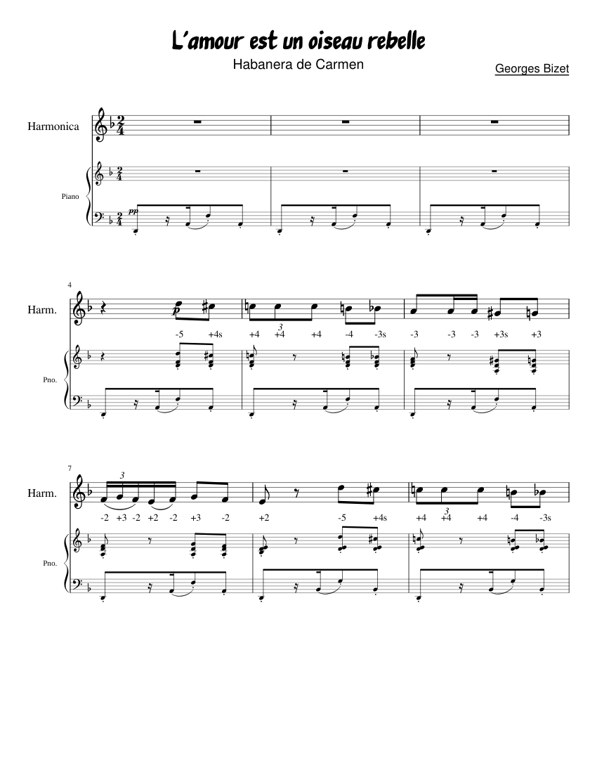 L'amour est un oiseau rebelle Sheet music for Piano, Harmonica Download free in PDF or MIDI