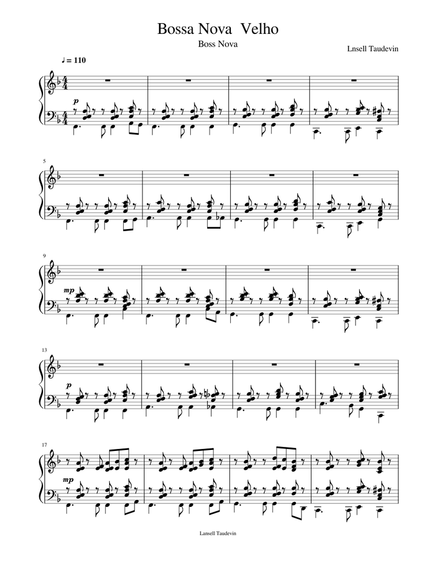 Bossa Nova Velho Sheet music for Piano (Solo) | Musescore.com