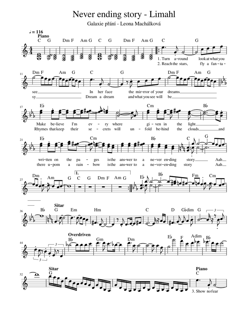 Never Ending Story - Limahl Sheet music for Piano (Solo) | Musescore.com