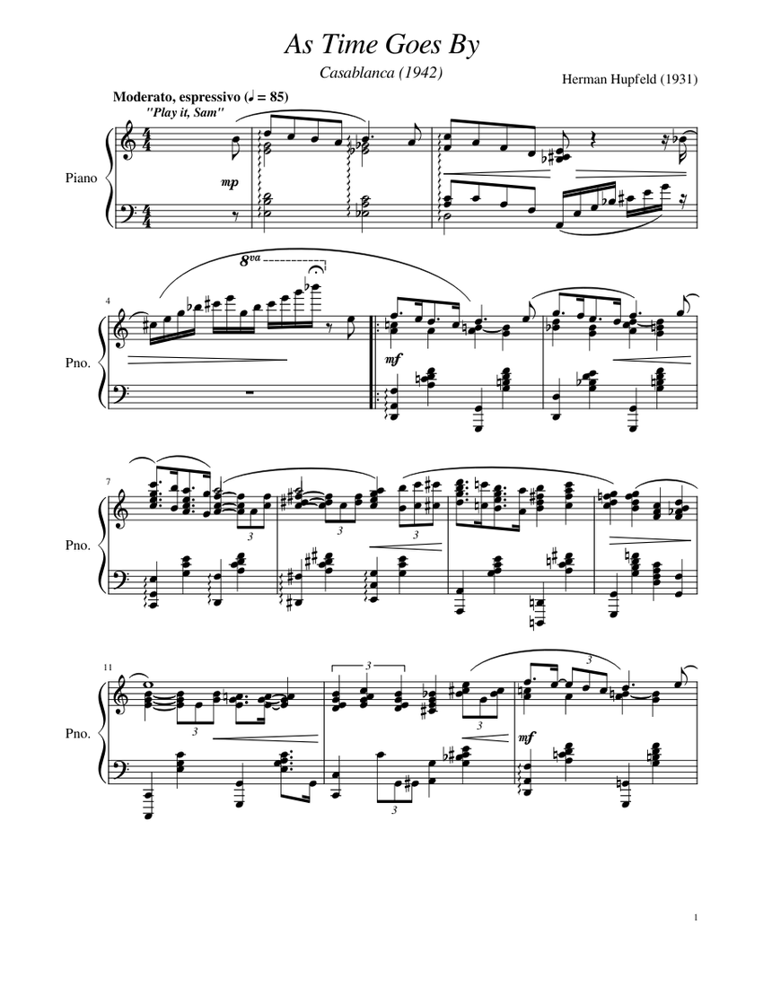 As Time Goes By - Casablanca Sheet music for Piano | Download free in