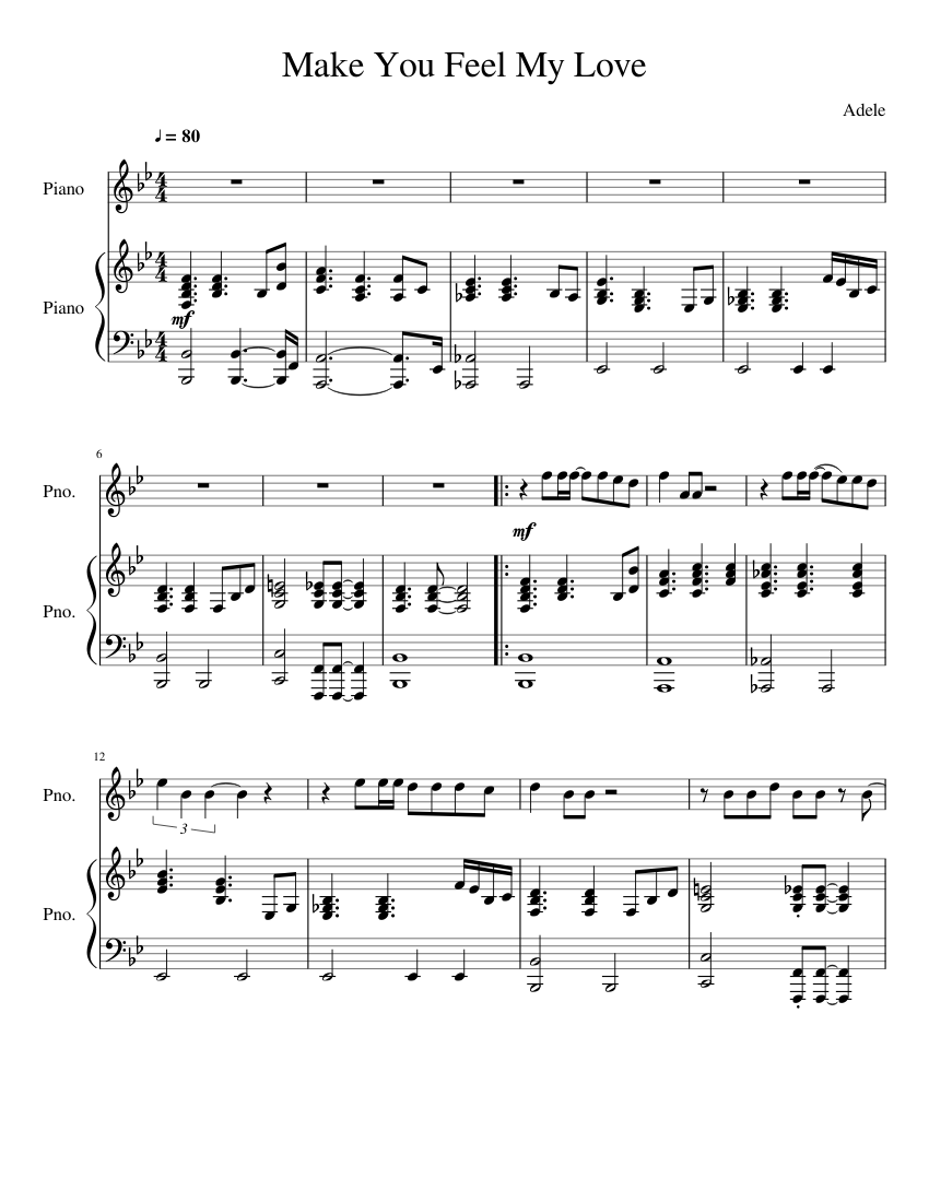 Make You Feel My Love sheet music for Piano download free in PDF or MIDI