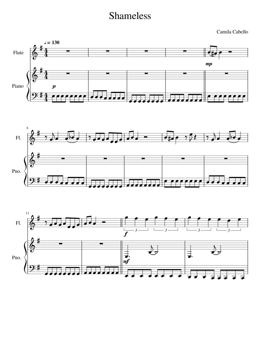 Shameless Sheet Music For Flute Piano Percussion Download Free