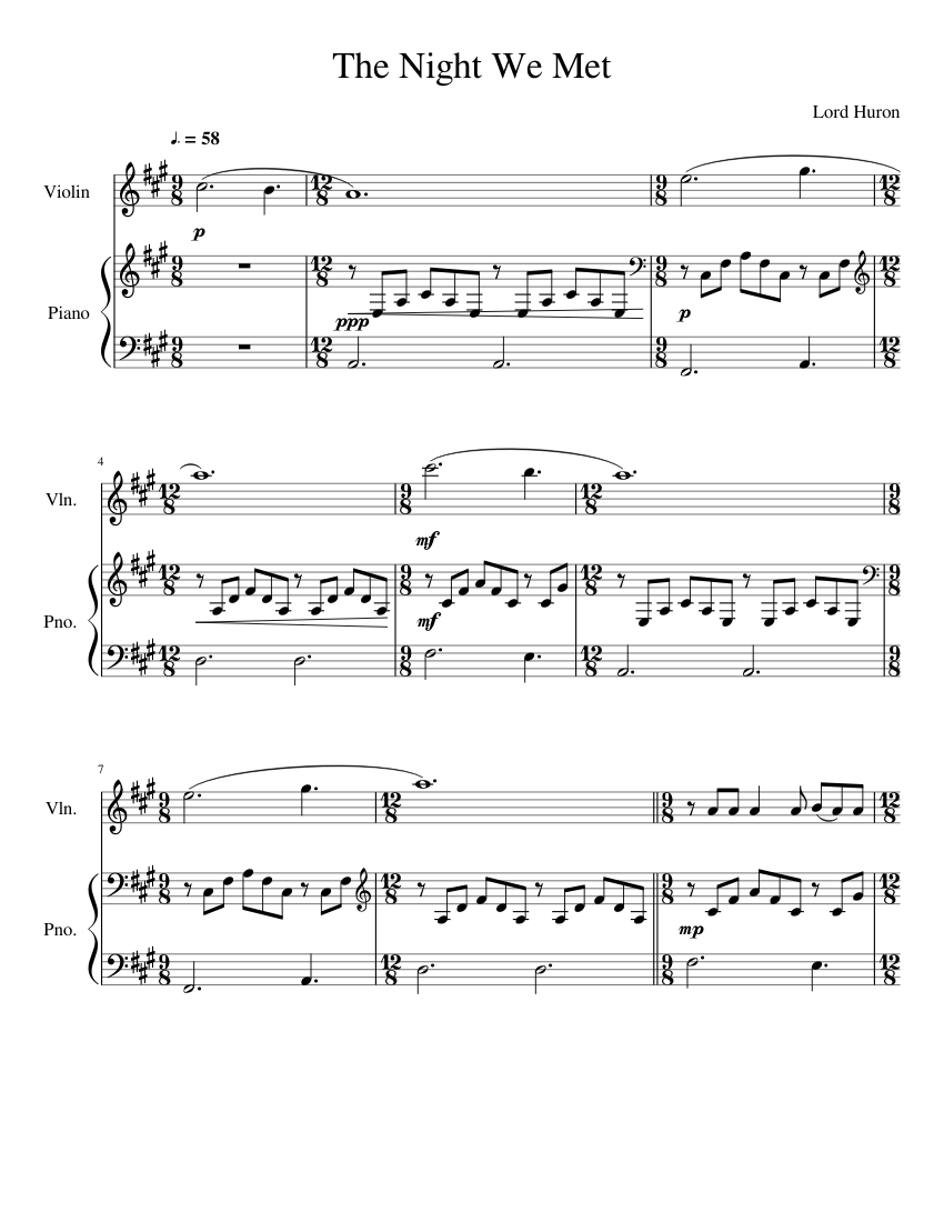 The Night We Met Violin sheet music for Violin, Piano download free in