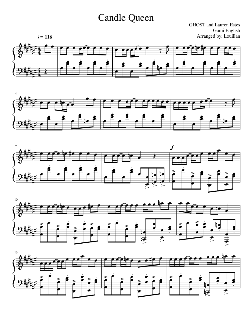 Candle Queen Ghost And Lauren Estes Gumi English Sheet Music For Piano Download Free In Pdf Or Midi Musescore Com