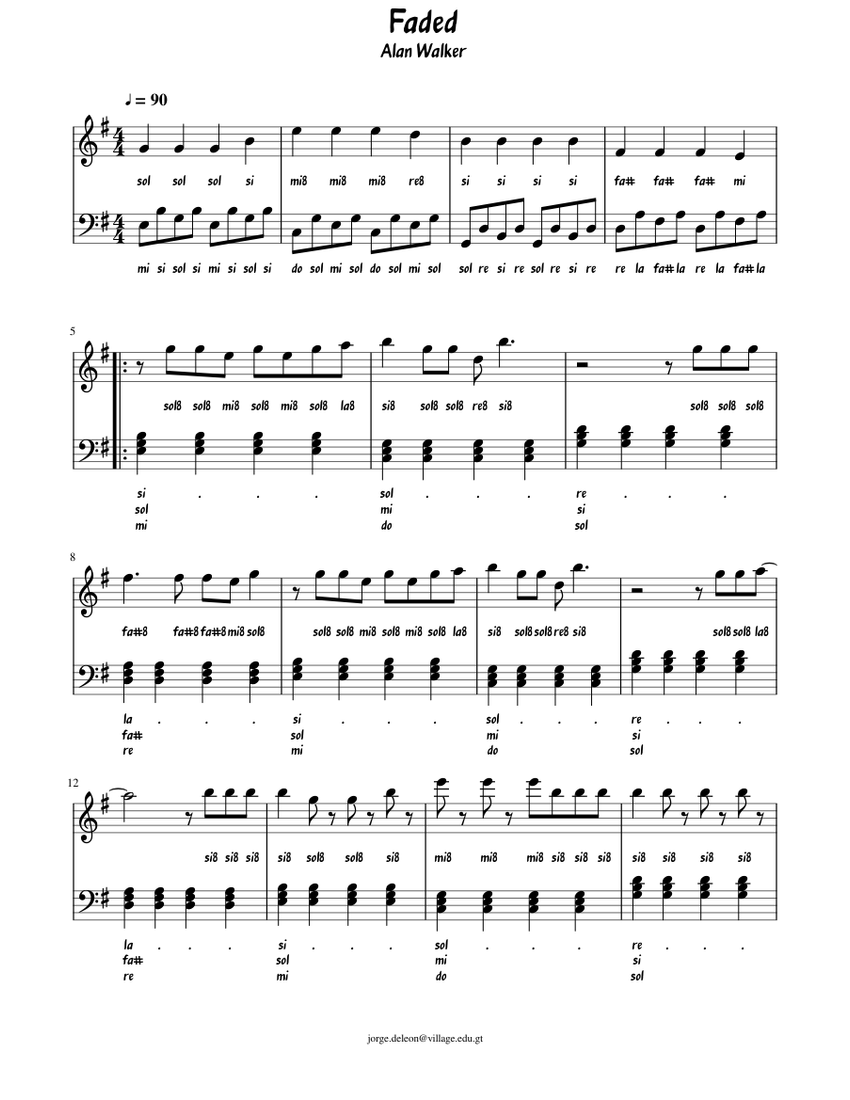 Faded Alan Walker Piano Easy Pablo Sheet Music For Piano
