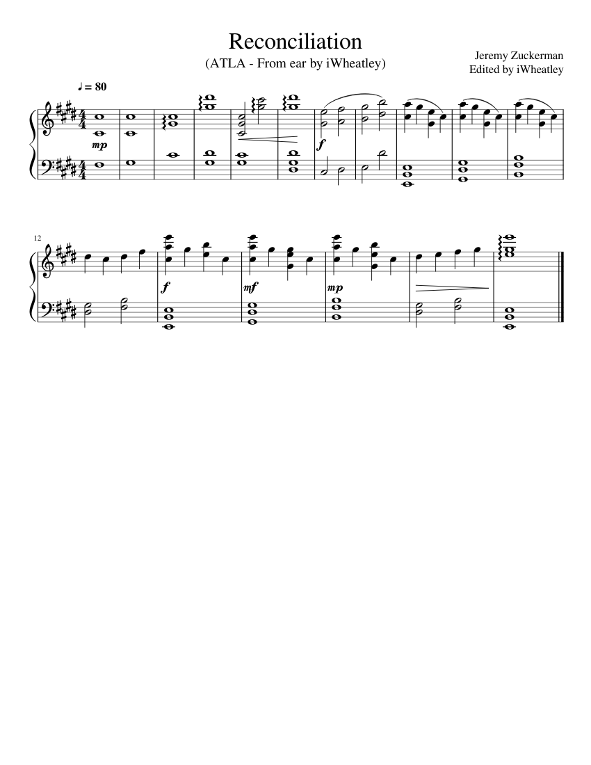 Reconciliation Sheet Music For Piano Orchestras Musescore Com