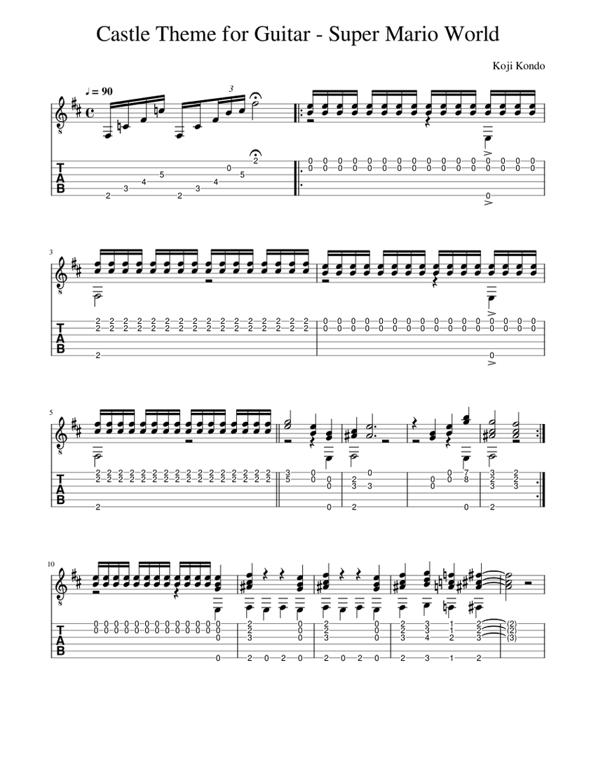 Castle Theme for Guitar Super Mario World Sheet music for Guitar (Solo) | Musescore.com