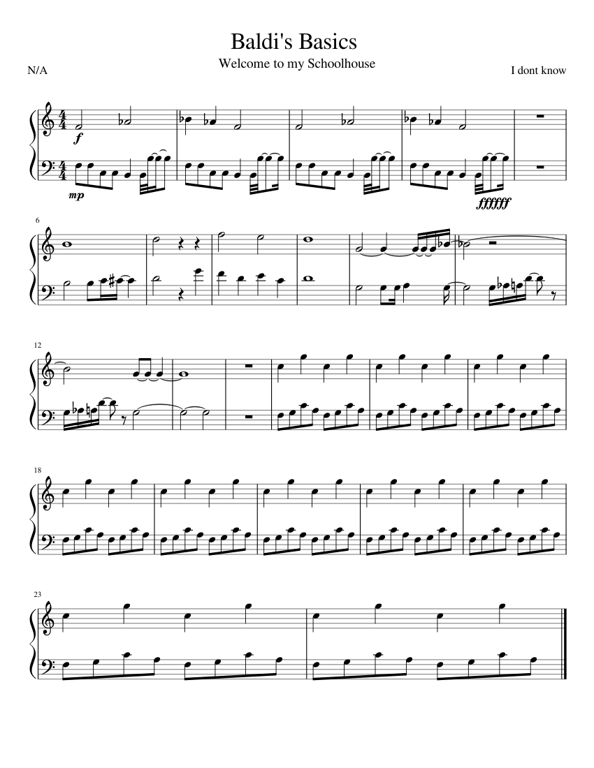 Baldi S Basics Sheet Music For Piano Download Free In Pdf Or