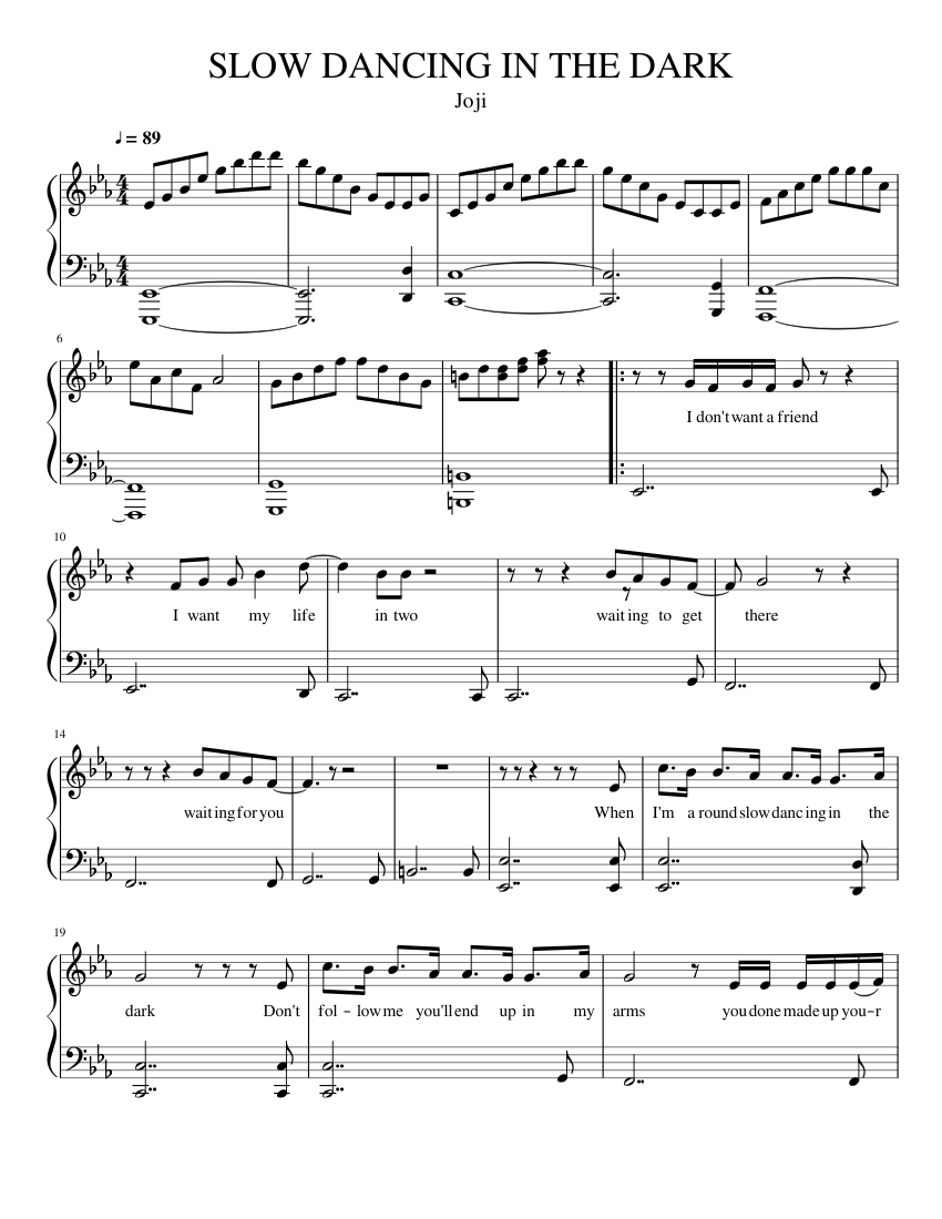 SLOW DANCING IN THE DARK sheet music for Piano download free in PDF or MIDI