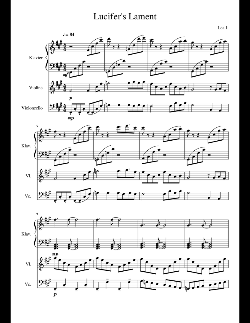 Lucifer's Lament (Piano, Violin, Cello) sheet music for Piano, Violin ...