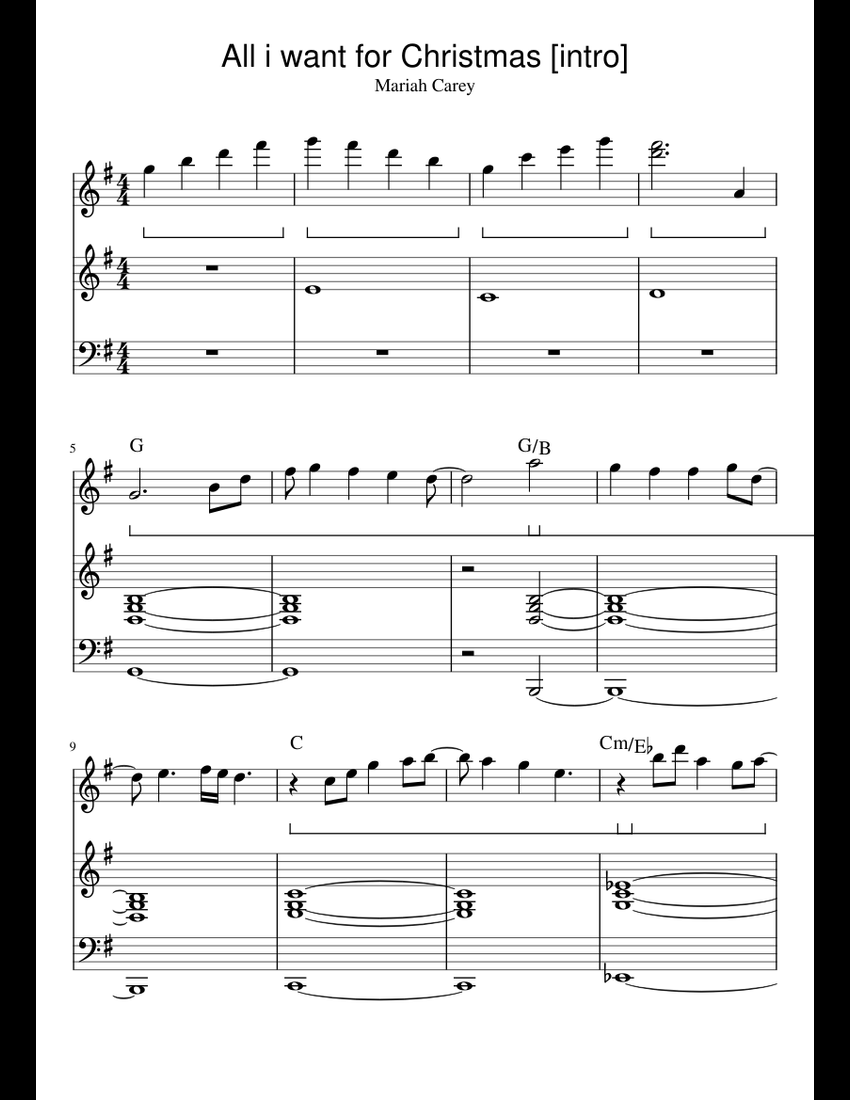 All i want for Christmas is You - Intro sheet music for Piano download