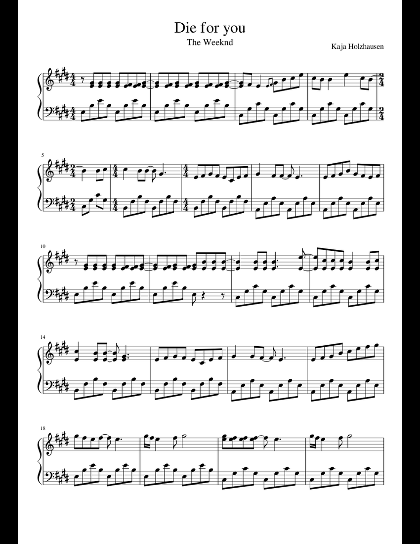 Die for you sheet music for Piano download free in PDF or MIDI