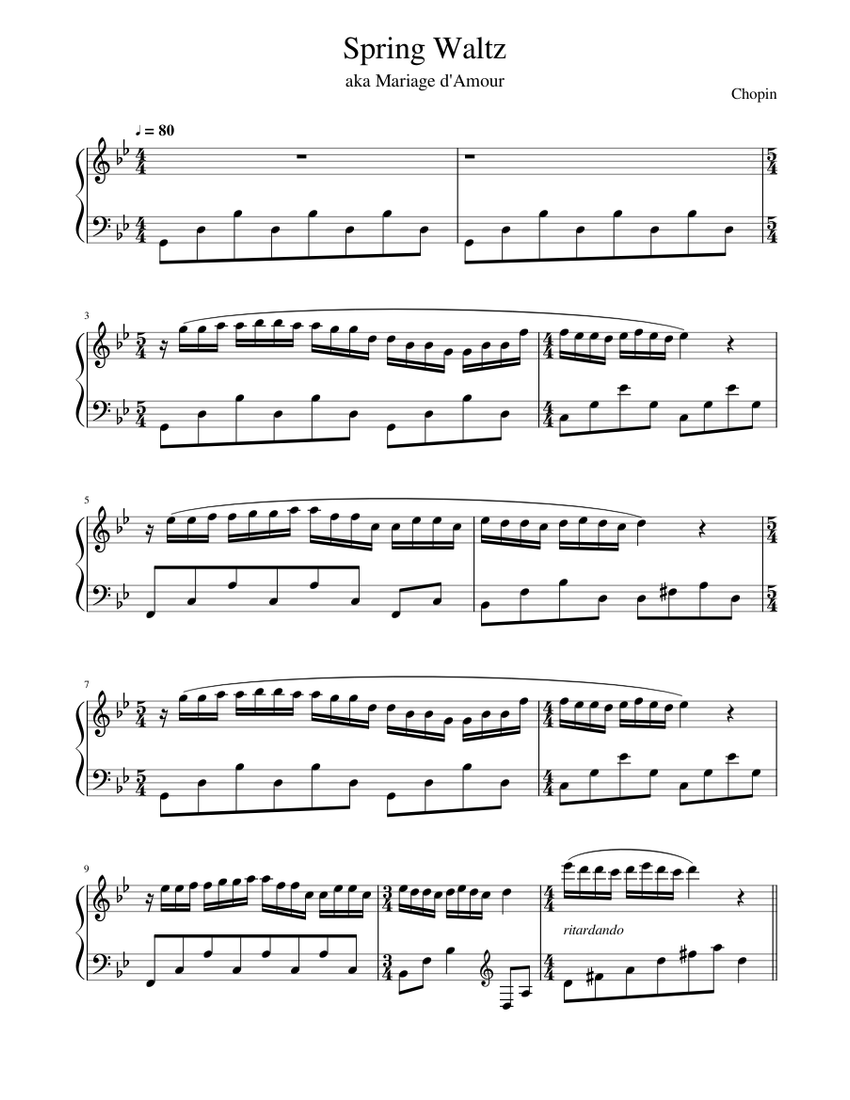 Spring Waltz (Mariage d'Amour) - Chopin sheet music for Piano download