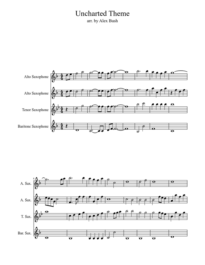 Nate's Theme Saxophone Quartet Sheet music