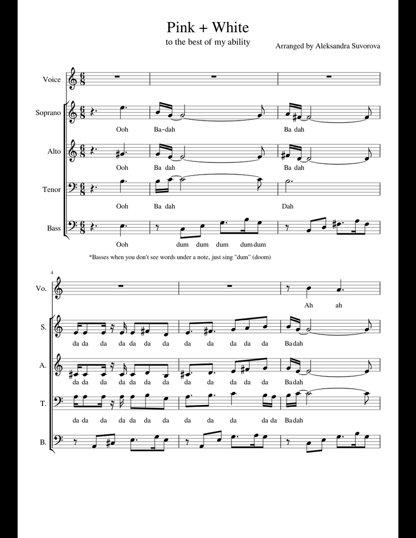 Pink + White sheet music for Voice download free in PDF or MIDI