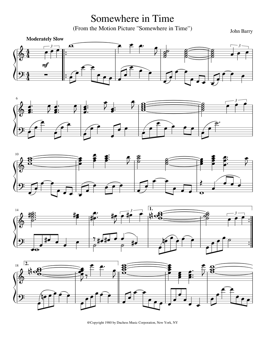Somewhere in Time Sheet music for Piano | Download free in PDF or MIDI