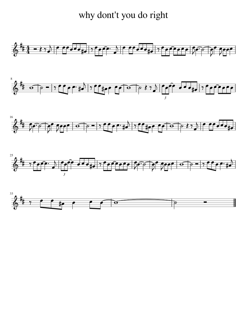 Why dont t you do right Sheet Music For Saxophone Alto Solo Why dont t you do right sheet music for saxophone alto solo