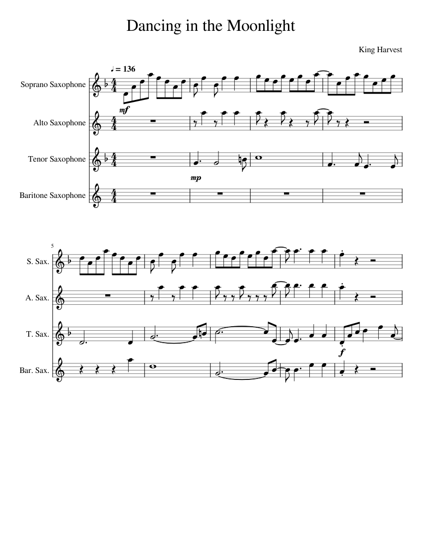 Dancing_in_the_Moonlight Sheet music for Saxophone (Alto), Saxophone