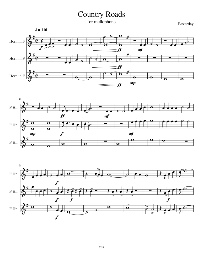 Country Roads Sheet music for French Horn Download free in PDF or