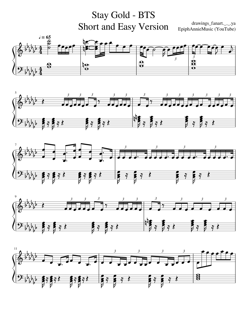 Stay Gold Bts Piano Sheet Sheet Music For Piano Solo Musescore Com