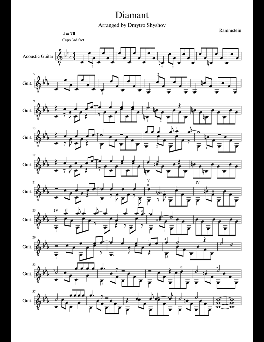 Easy Rammstein Guitar Riffs Rammstein - Diamant sheet music for Guitar download free in PDF or MIDI