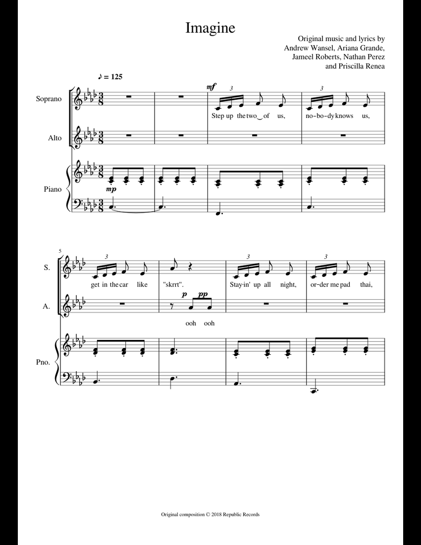 Ariana Grande Imagine sheet music for Piano download free