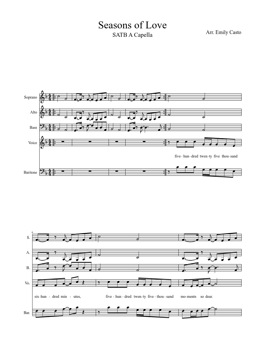 Seasons of Love SATB A Capella sheet music download free in PDF or MIDI