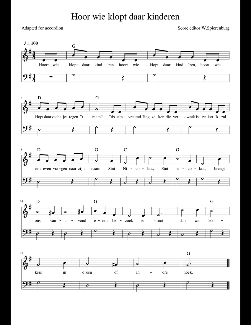Hoor wie klopt daar kinderen - Sinterklaas - NL sheet music for Piano ...