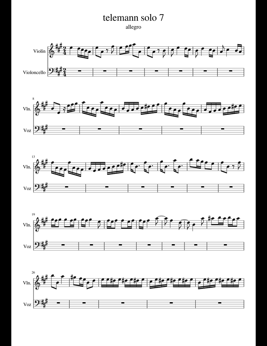 telemann solo allegro solo 7 sheet music for Violin, Cello download ...