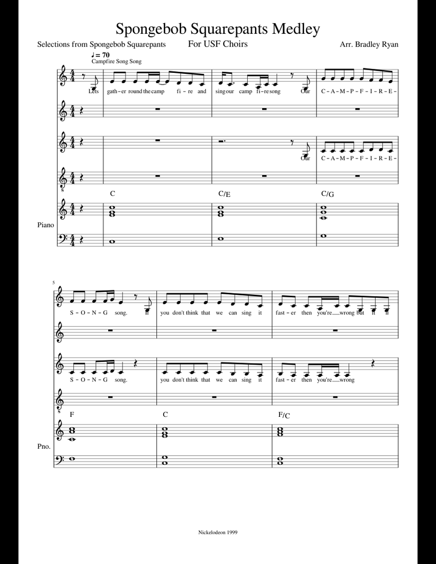 Spongebob Squarepants Medley sheet music for Piano download free in PDF ...